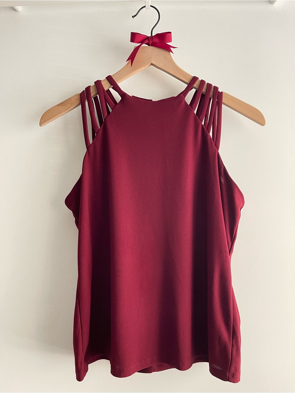 Burgundy Strappy Halter Tank Top Size S Minimalist Cami Summer Casual Clean Girl